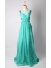 Turquoise Ruched Chiffon Sexy Backless Bridesmaid Dress